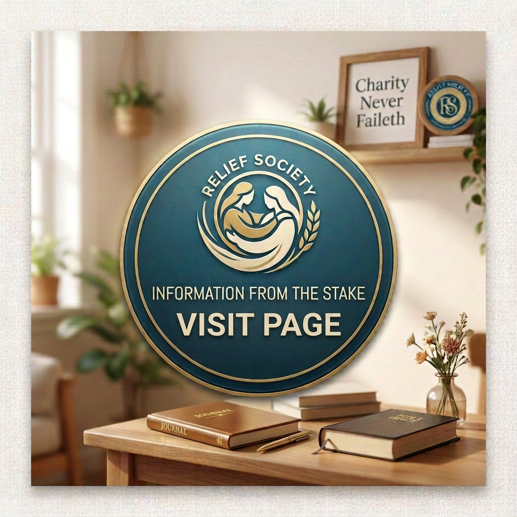 Relief Society website call-to-action emblem Relief Society emblem reading Learn More Visit Our Website